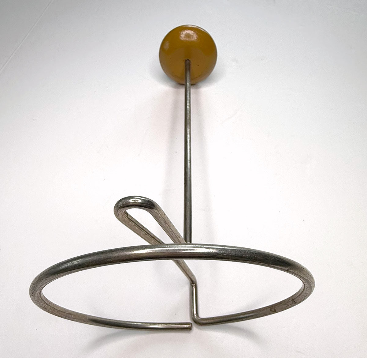20s Vintage Hat Display Stand 30s Wooden Knob &amp; Chrome Spring Base Yellow Deco VFG