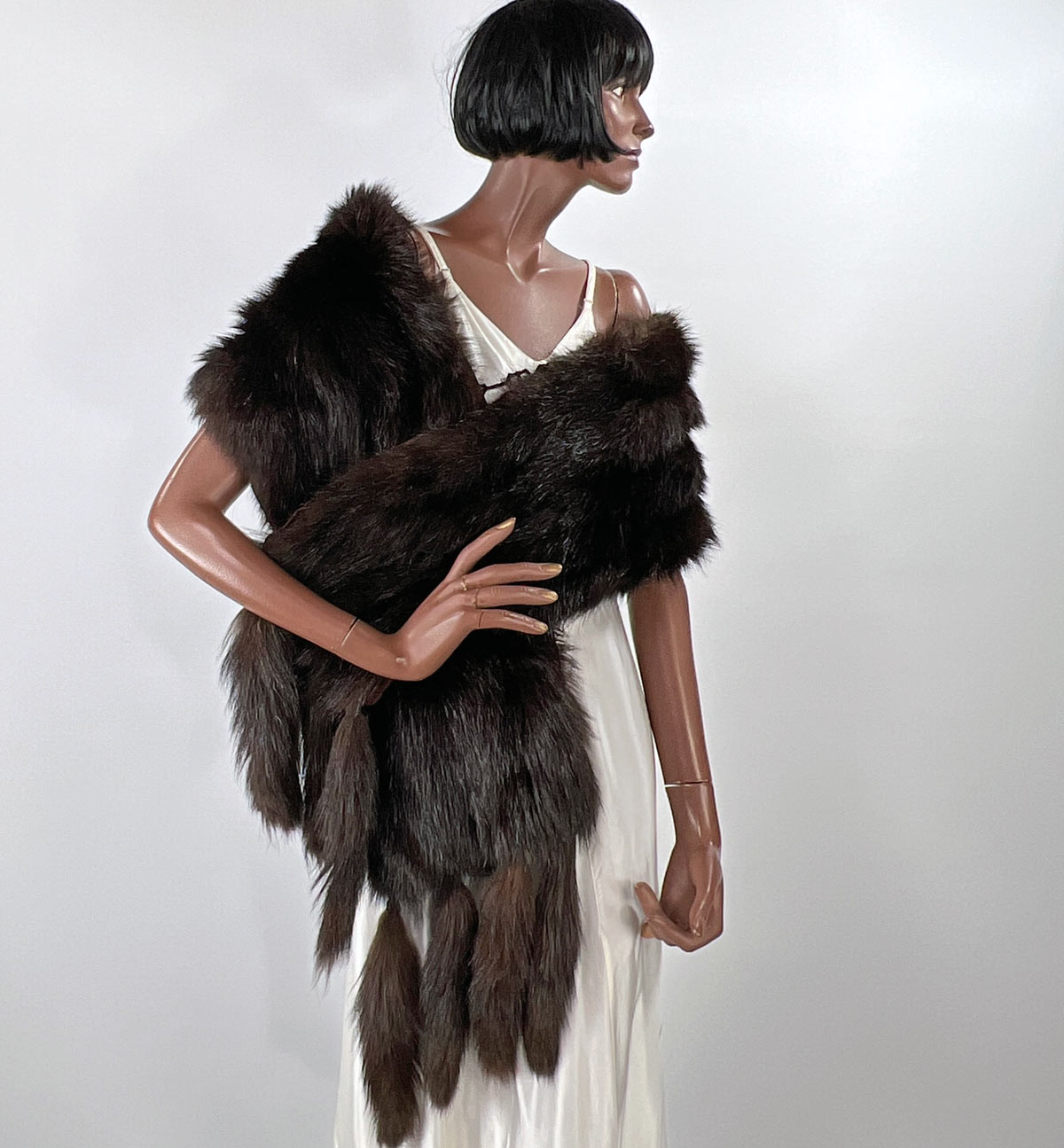 Antique Fur Stole Oversized Shawl 1910s 20s Vintage Tail Fringe Henkel VFG