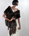 Antique Fur Stole Oversized Shawl 1910s 20s Vintage Tail Fringe Henkel VFG
