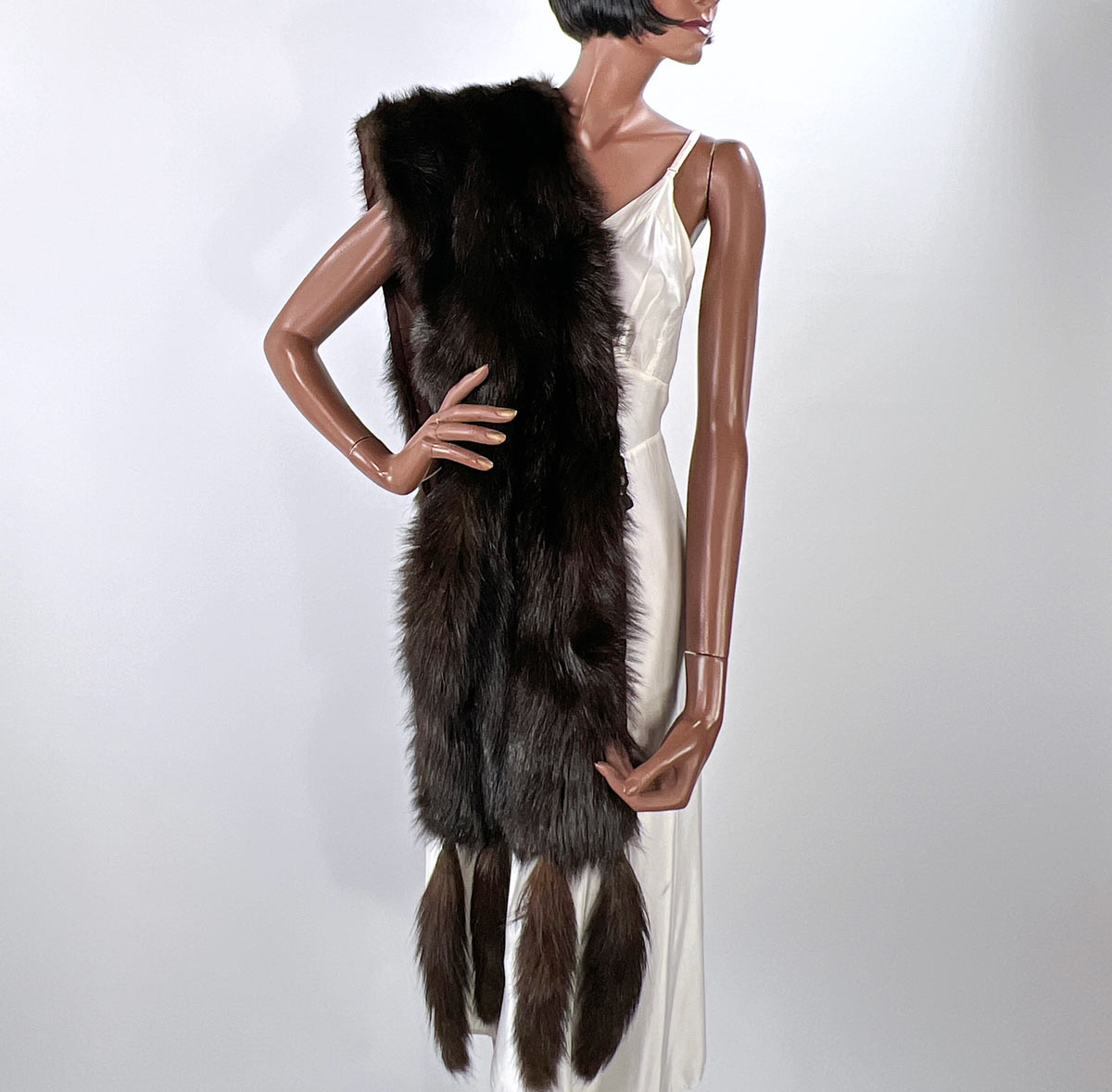 Antique Fur Stole Oversized Shawl 1910s 20s Vintage Tail Fringe Henkel VFG