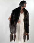 Antique Fur Stole Oversized Shawl 1910s 20s Vintage Tail Fringe Henkel VFG