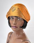 20s Vintage Cloche Draped Turban Style Orange & Gold Rhinestone Clip Hersh's VFG