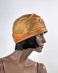 20s Vintage Cloche Draped Turban Style Orange & Gold Rhinestone Clip Hersh's VFG