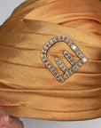 20s Vintage Cloche Draped Turban Style Orange & Gold Rhinestone Clip Hersh's VFG