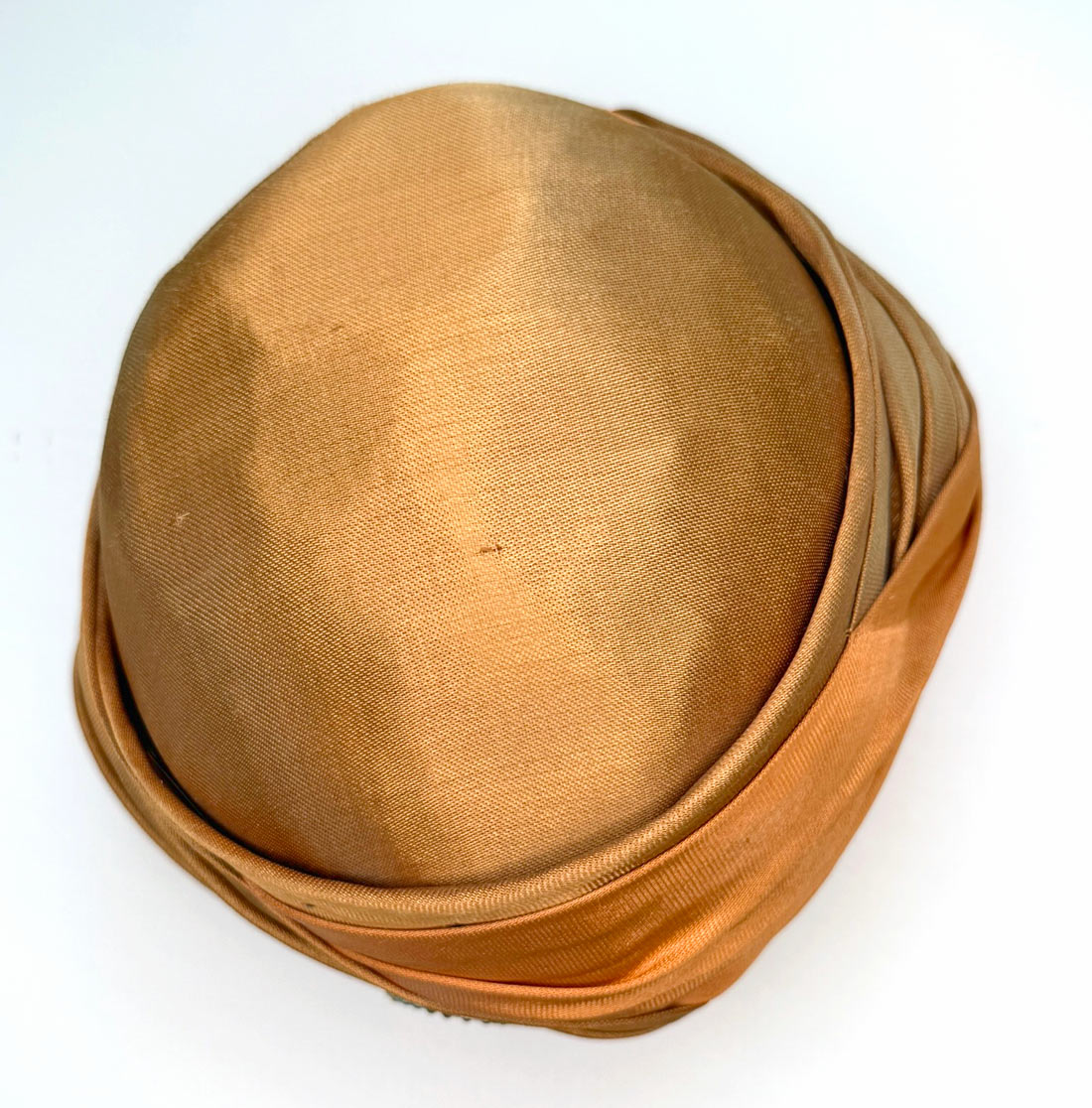 20s Vintage Cloche Draped Turban Style Orange &amp; Gold Rhinestone Clip Hersh&#39;s VFG