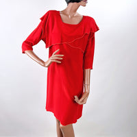 80s 90s Red Dress Shift Tunic Layered Vintage Ms. Holly Harp VFG