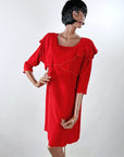 80s 90s Red Dress Shift Tunic Layered Vintage Ms. Holly Harp VFG