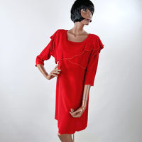 80s 90s Red Dress Shift Tunic Layered Vintage Ms. Holly Harp VFG