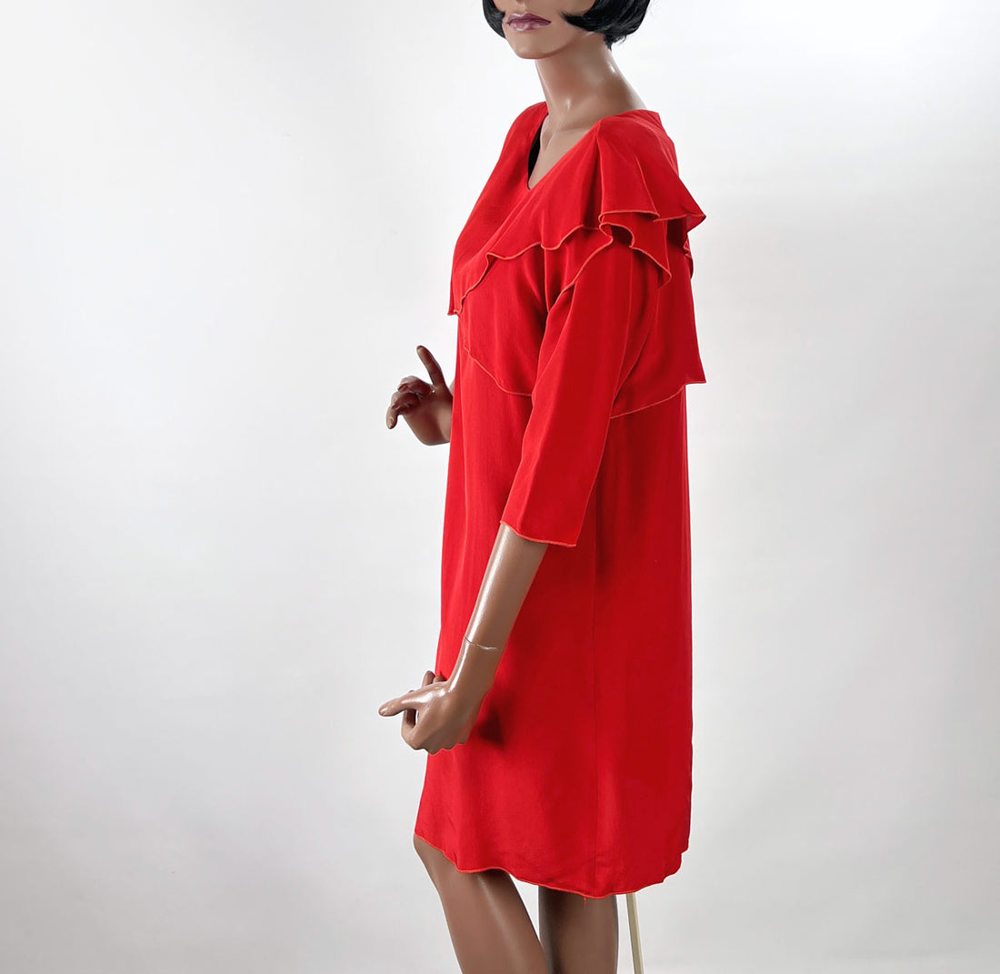 80s 90s Red Dress Shift Tunic Layered Vintage Ms. Holly Harp VFG