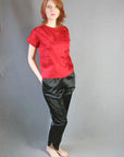 60s Asian Hostess Pajamas Outfit Women's Qipao Top Pants Vintage Satin M/L VFG