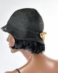 20s Cloche Vintage Hat Floral Trim Horsehair & Straw Narrow Brim VFG
