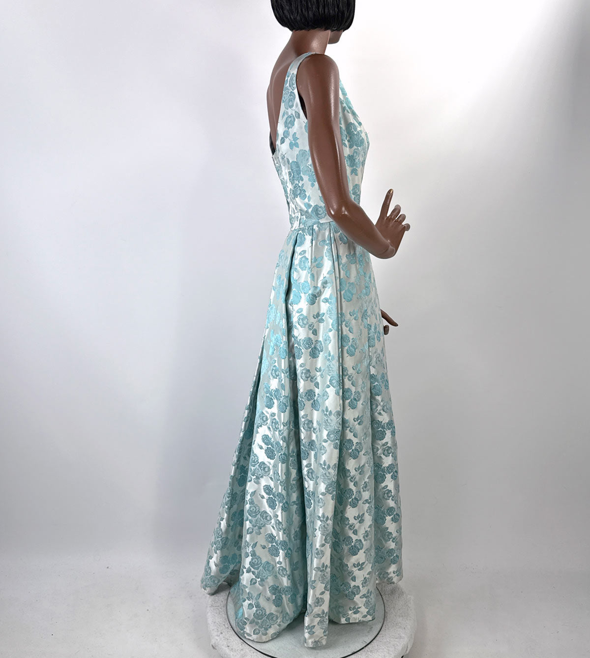 60s Vintage Tiffany Blue Brocade Formal Dress Audrey Evening Gown Small VFG