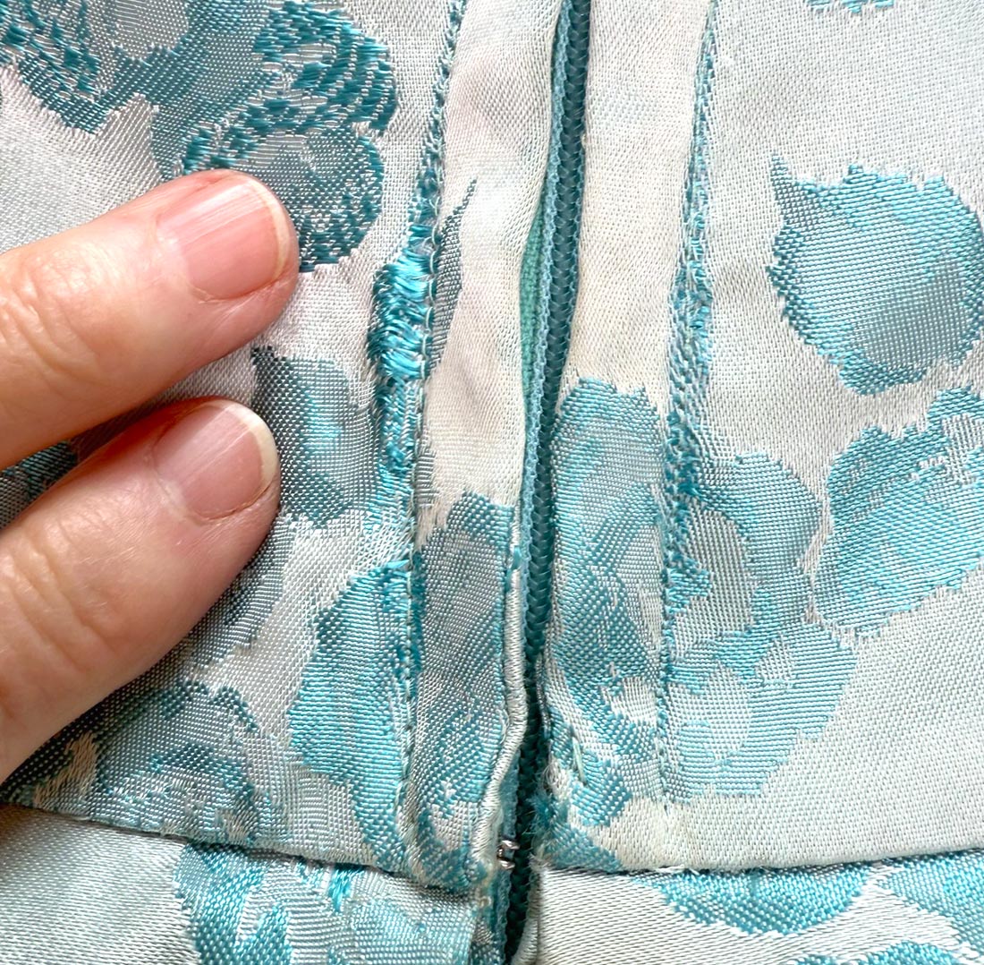 60s Vintage Tiffany Blue Brocade Formal Dress Audrey Evening Gown Small VFG