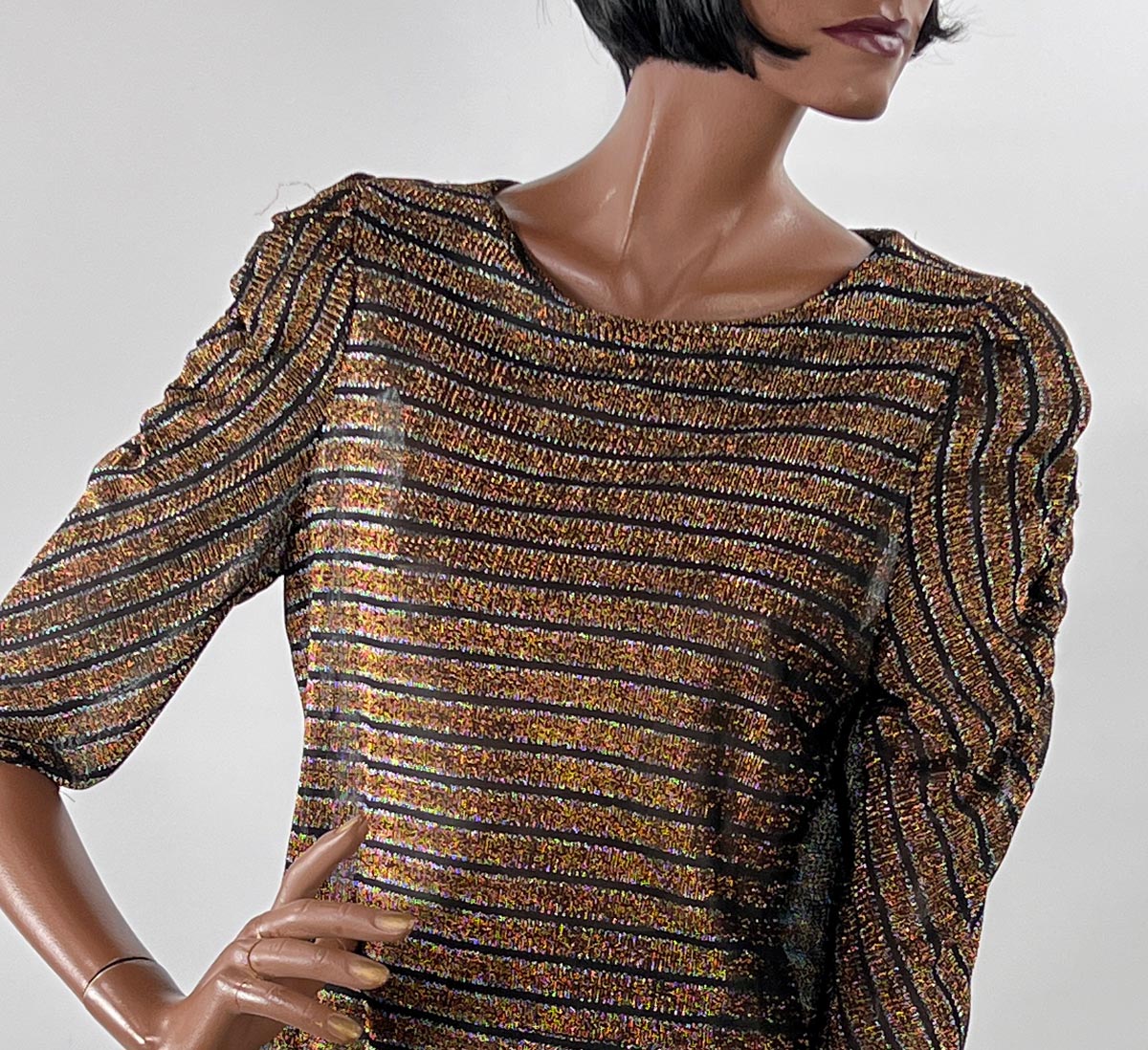 70s Sparkly Striped Lurex Club Wear Top Jackie Oh! VFG