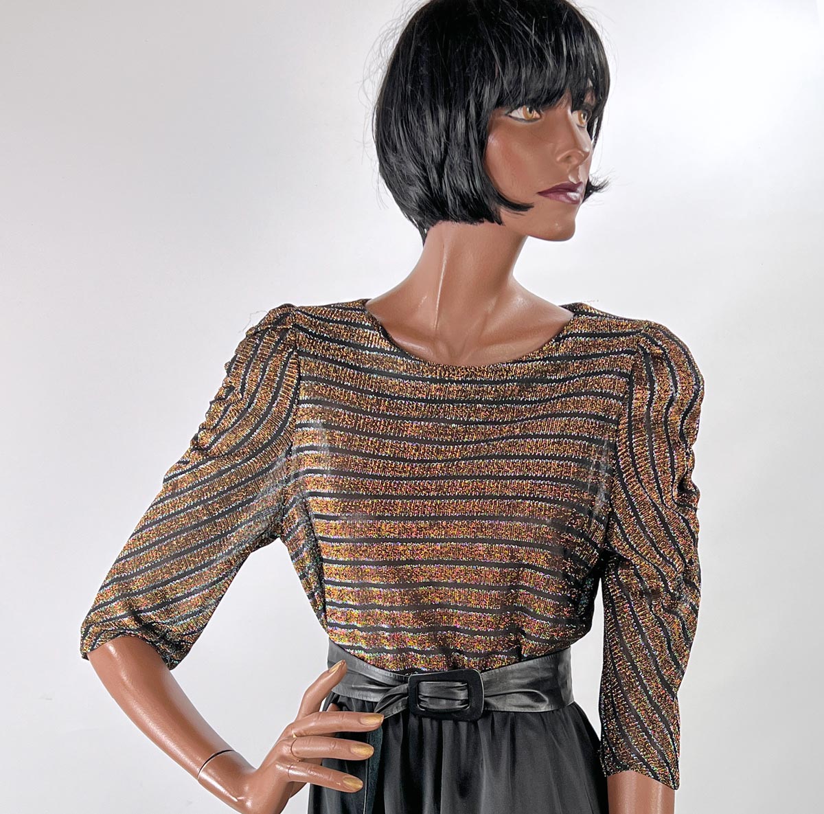 70s Sparkly Striped Lurex Club Wear Top Jackie Oh! VFG