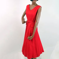 50s Red Gab Sun Dress Women's Vintage New Old Stock Medium Jane Jordan VFG