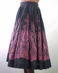 50s Full Skirt Women's Vintage 60s Paisley Print Black Pink VFG Medium Sears Kerrybrooke