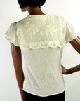 Vintage 70s Boho Blouse Top Gauze & Lace Sailor Collar Small to Extra Small VFG