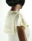 Vintage 70s Boho Blouse Top Gauze & Lace Sailor Collar Small to Extra Small VFG