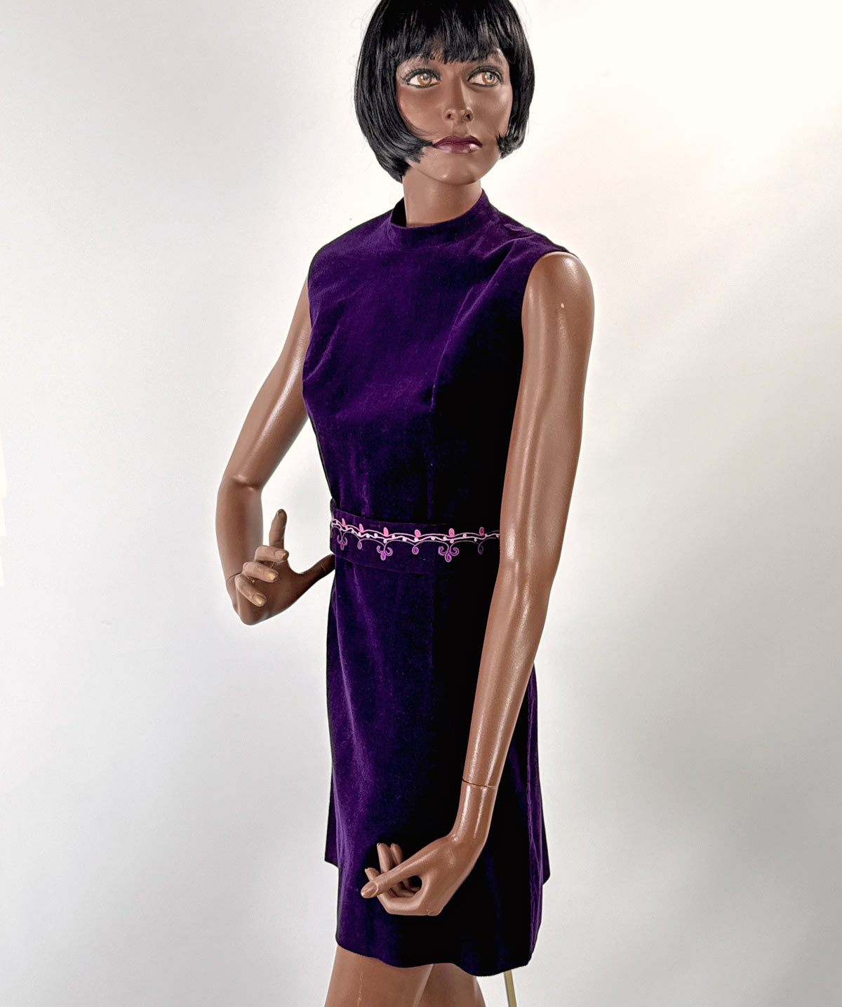 60s Purple Corduroy Mini Dress Embroidered Trim Lanz S/M VFG