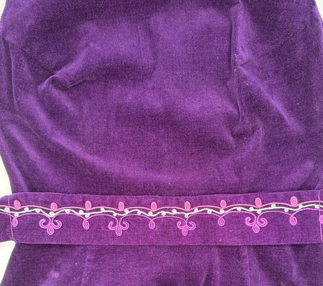 60s Purple Corduroy Mini Dress Embroidered Trim Lanz S/M VFG