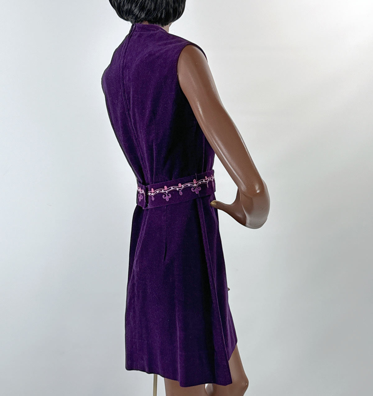 60s Purple Corduroy Mini Dress Embroidered Trim Lanz S/M VFG