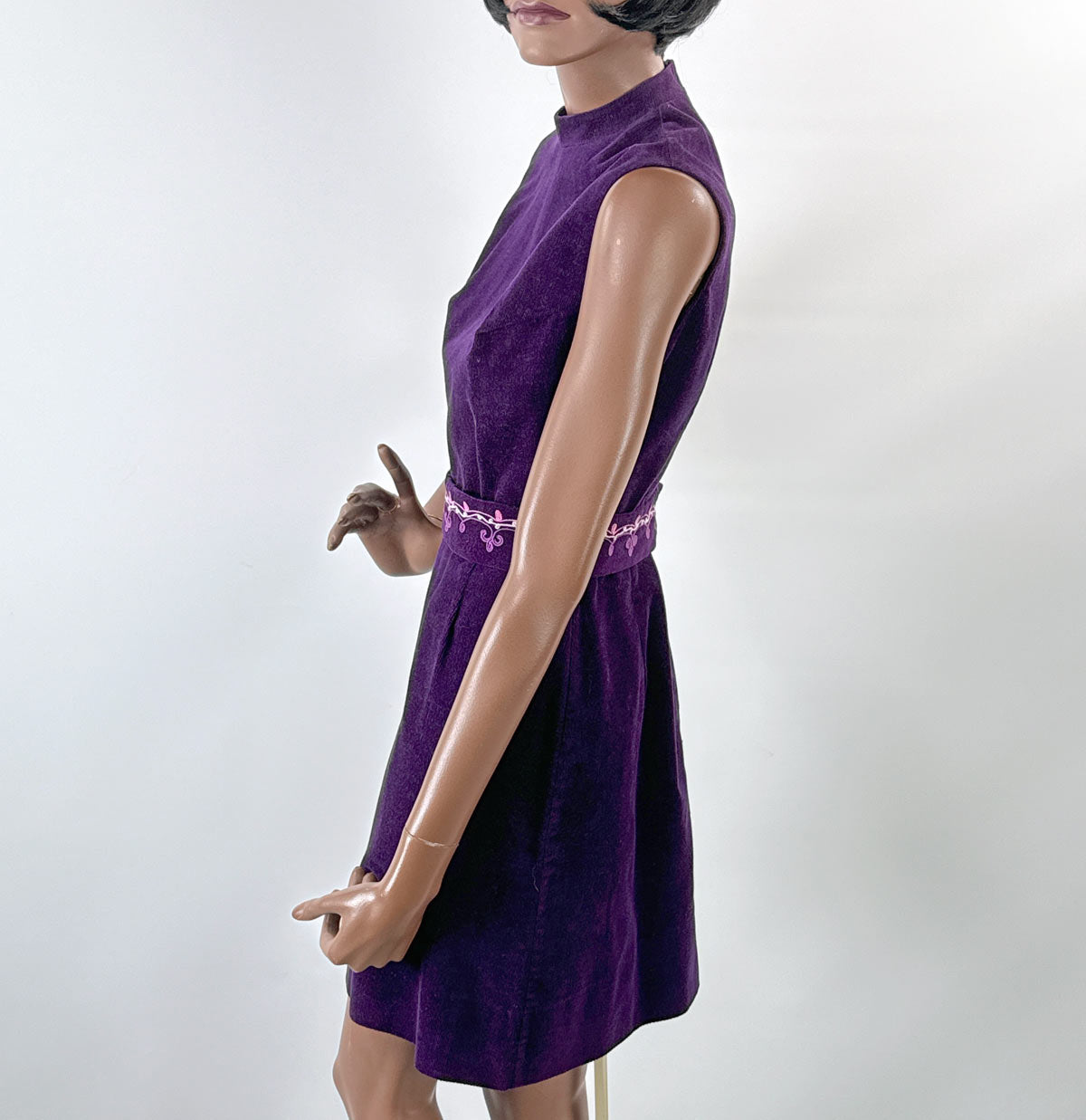 60s Purple Corduroy Mini Dress Embroidered Trim Lanz S/M VFG