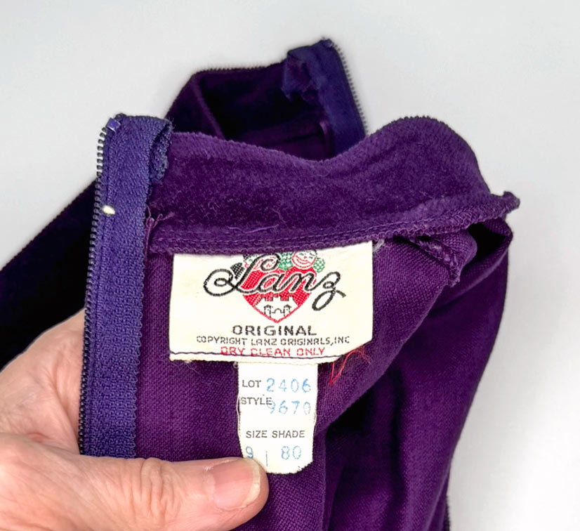 60s Purple Corduroy Mini Dress Embroidered Trim Lanz S/M VFG