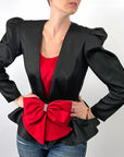 80s Evening Jacket Dramatic Vintage Top Satin Peplum Red Black Small Leslie Fay VFG