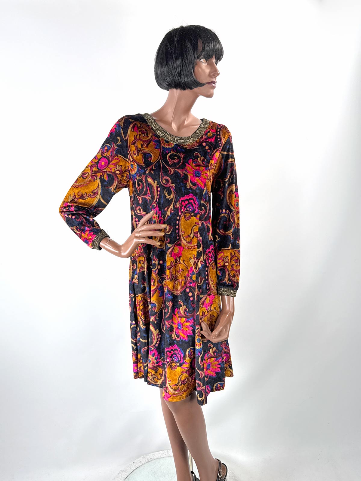 70s Panne Velvet Mini Dress Paisley &amp; Sparkle Carole Little VFG