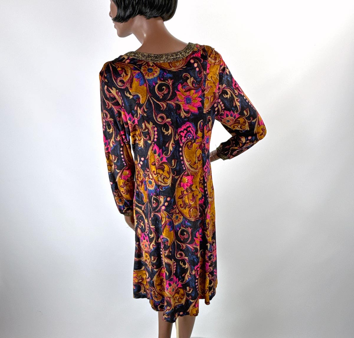 70s Panne Velvet Mini Dress Paisley &amp; Sparkle Carole Little VFG