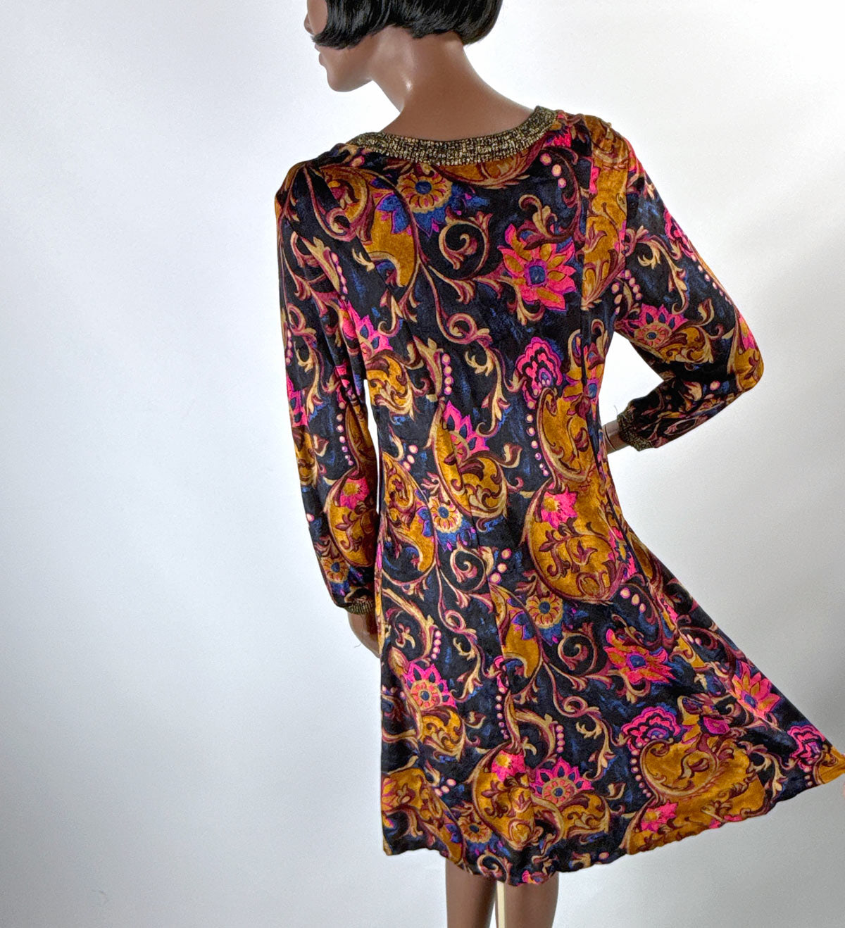 70s Panne Velvet Mini Dress Paisley &amp; Sparkle Carole Little VFG