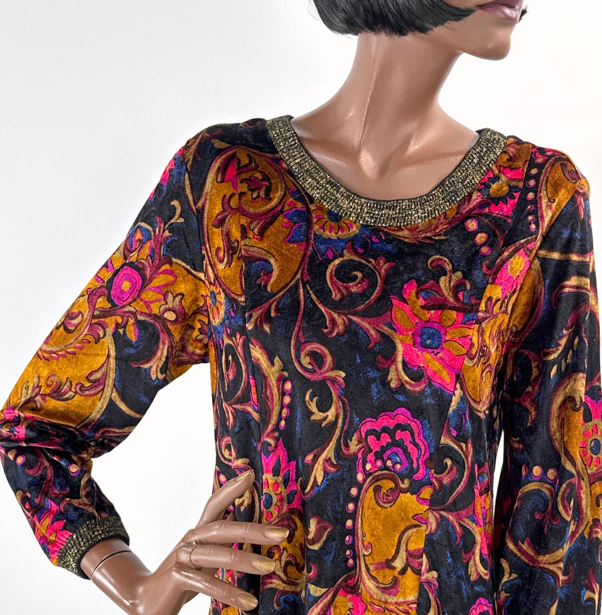 70s Panne Velvet Mini Dress Paisley &amp; Sparkle Carole Little VFG