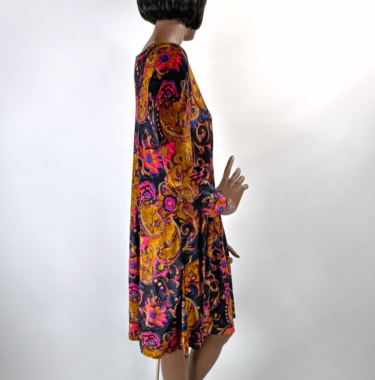 70s Panne Velvet Mini Dress Paisley &amp; Sparkle Carole Little VFG