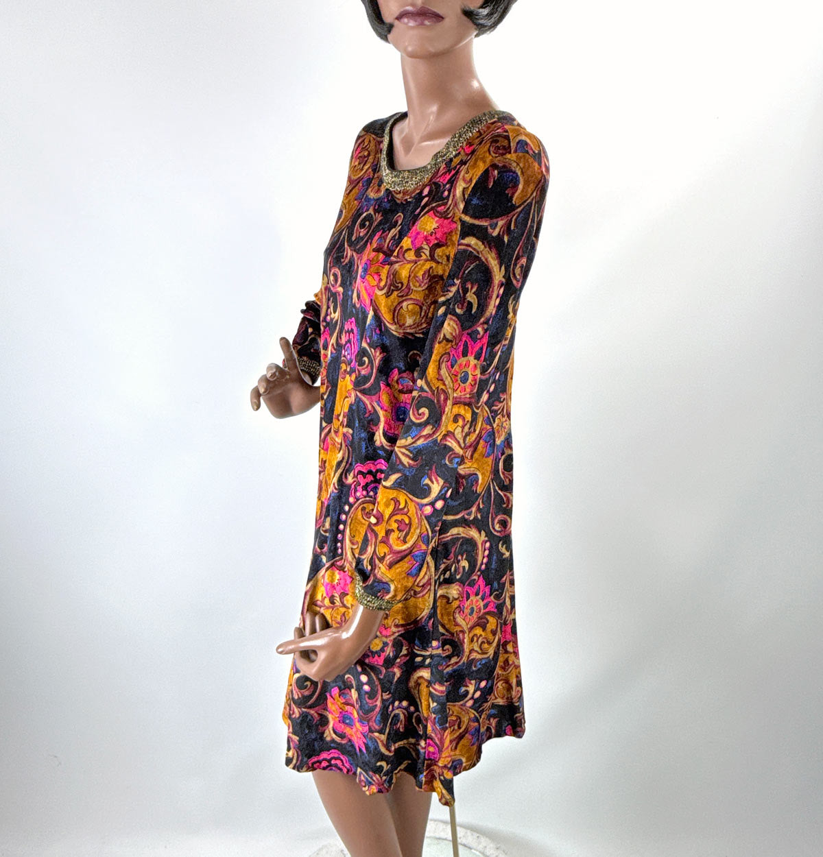70s Panne Velvet Mini Dress Paisley &amp; Sparkle Carole Little VFG