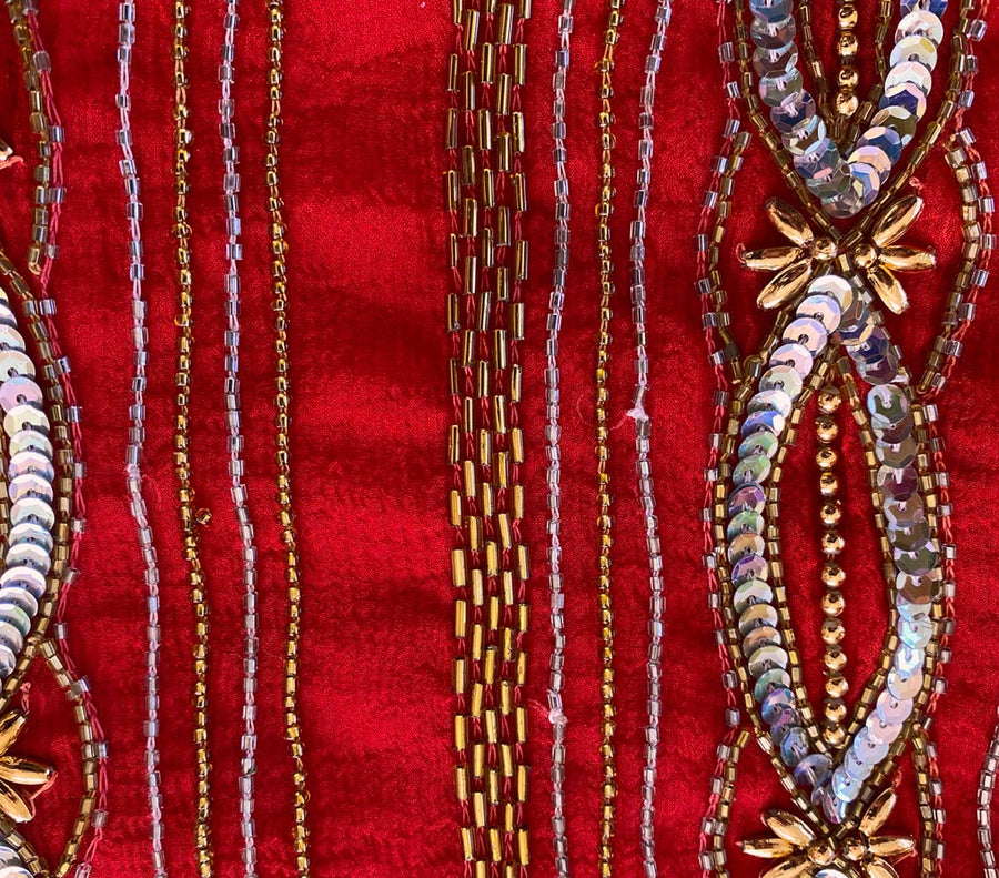70s Red Chiffon Evening Pants Beads & Sequins Women's Vintage Medium VFG