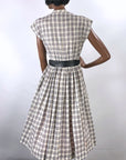 50s Vintage Summer Dress 60s Full Skirt Novelty Plaid Ruffle Front M/L Margo Walter VFG