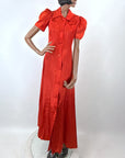 Red Dressing Gown 30s Vintage Robe M/L As-is Marianne Frocks VFG