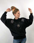 Women's 80s Gem Sweater Cropped 90s Pullover Hong Kong Beaded Sequinned Pearls Mariea Kim VFG