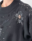 Women's 80s Gem Sweater Cropped 90s Pullover Hong Kong Beaded Sequinned Pearls Mariea Kim VFG