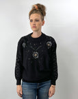 Women's 80s Gem Sweater Cropped 90s Pullover Hong Kong Beaded Sequinned Pearls Mariea Kim VFG