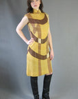 60s Mod Gold Metallic Dress Vintage Op Art Modest Small Mason Edwards VFG