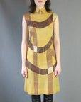 60s Mod Gold Metallic Dress Vintage Op Art Modest Small Mason Edwards VFG