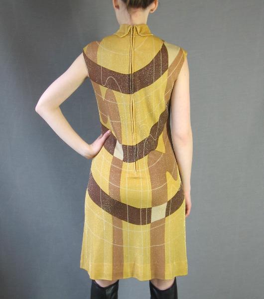 60s Mod Gold Metallic Dress Vintage Op Art Modest Small Mason Edwards VFG