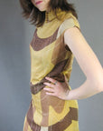 60s Mod Gold Metallic Dress Vintage Op Art Modest Small Mason Edwards VFG