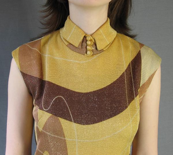 60s Mod Gold Metallic Dress Vintage Op Art Modest Small Mason Edwards VFG