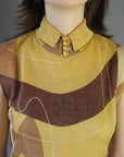 60s Mod Gold Metallic Dress Vintage Op Art Modest Small Mason Edwards VFG