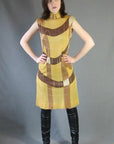 60s Mod Gold Metallic Dress Vintage Op Art Modest Small Mason Edwards VFG