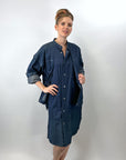 80s 90s Indigo Denim Coat Dress Issey Miyake Plantation OSFM VFG