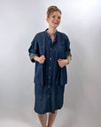 80s 90s Indigo Denim Coat Dress Issey Miyake Plantation OSFM VFG